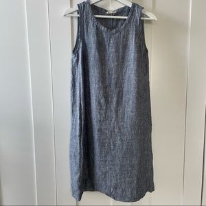 EILEEN FISHER Striped Linen Shift Dress Small